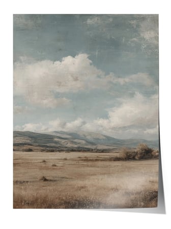 Vintage Duvar Posteri, Açık Ova ve Bulut Manzarası Poster No: 20088