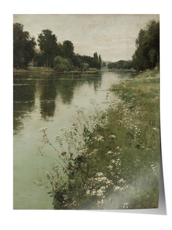 Vintage Duvar Posteri, Nehir Kenarında Doğa Manzarası Poster No: 20240