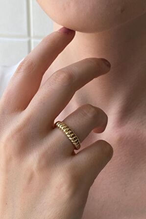 Zümrüt Sarraf 14 Ayar Yeşil Altın Kadın Kruvasan Yüzük 