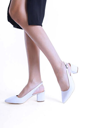 Kadın Beyaz Arkası Açık Stiletto Topuklu ayakkabı