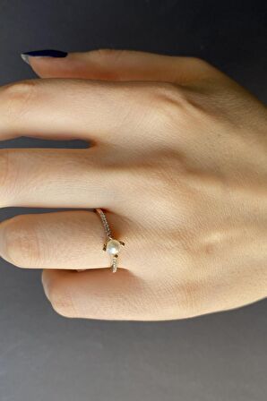 Birinci1926 14 Ayar Altın Tek İnci Pırlanta Yüzük