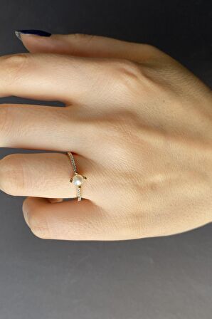 Birinci1926 14 Ayar Altın Tek İnci Pırlanta Yüzük