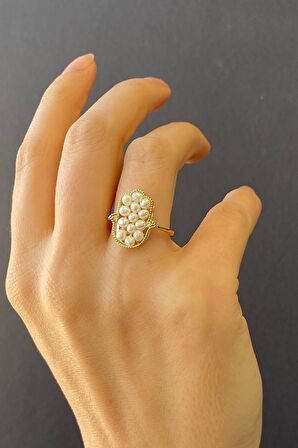 Birinci1926 14 Ayar Altın Fatma Elli İncili Pırlanta Yüzük