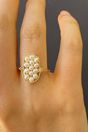 Birinci1926 14 Ayar Altın Fatma Elli İncili Pırlanta Yüzük