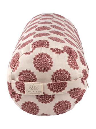 Sunyoga Silindir Yoga Minderi (Bolster) – Meditasyon ve Yoga Destek Yastığı Mandala Desenli Bordo Beyaz
