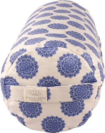 Sunyoga Silindir Yoga Minderi (Bolster) – Meditasyon ve Yoga Destek Yastığı Mandala Desenli Mavi Beyaz
