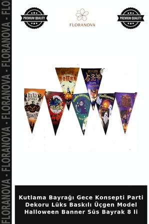 Kutlama Bayrağı Gece Konsepti Parti Dekoru Lüks Baskılı Üçgen Model Halloween Banner Süs Bayrak 8 li