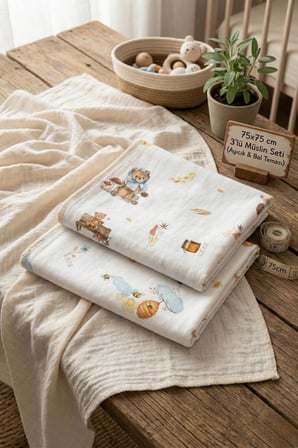 Little Organic's | 3’lü %100 Organik Pamuk Müslin Örtü - Battaniye Seti 75x80 cm | Oeko-tex | Gots - ZTBEST