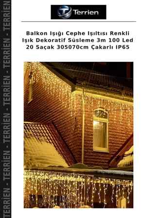 Balkon Işığı Cephe Işıltısı Renkli Işık Dekoratif Süsleme 3m 100 Led 20 Saçak 305070cm Çakarlı IP65