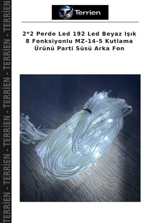 2*2 Perde Led 192 Led Beyaz Işık 8 Fonksiyonlu MZ-14-5 Kutlama Ürünü Parti Süsü Arka Fon