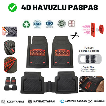 Citroen Berlingo 2021  HAVUZLU ÜNİVERSAL MAXİ PASPAS SİYAH - KIRMIZI