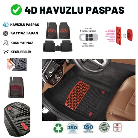 Citroen C5 Aircross 2023  HAVUZLU ÜNİVERSAL MAXİ PASPAS SİYAH - KIRMIZI