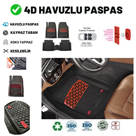 Renault Megane 1 Sedan 2001  HAVUZLU ÜNİVERSAL MAXİ PASPAS SİYAH - KIRMIZI