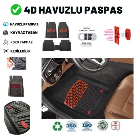 Volkswagen New Beetle 2003  HAVUZLU ÜNİVERSAL MAXİ PASPAS SİYAH - KIRMIZI