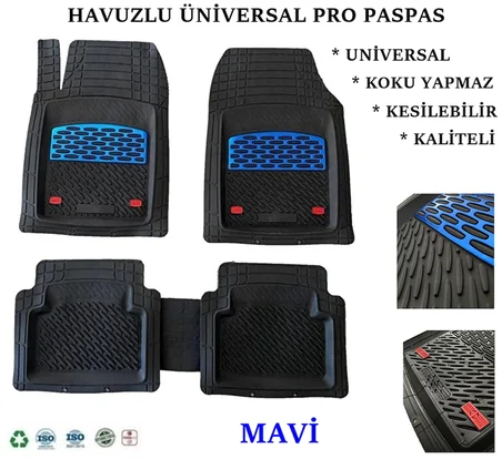 Dacia Duster 2 WD (4x4) 2012 UYUMLU HAVUZLU ÜNIVERSAL MAXİ PASPAS MAVİ - SİYAH