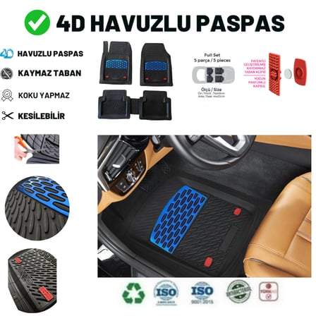 Land Rover Range Rover Sport 2022 UYUMLU HAVUZLU ÜNIVERSAL MAXİ PASPAS MAVİ - SİYAH