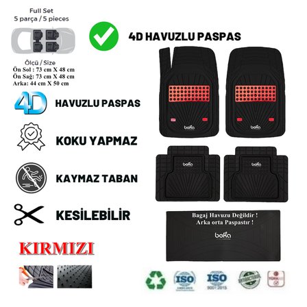Skoda Fabia HB 2008 UYUMLU HAVUZLU ÜNIVERSAL YENİ NESİL PLUS PASPAS SİYAH - KIRMIZI