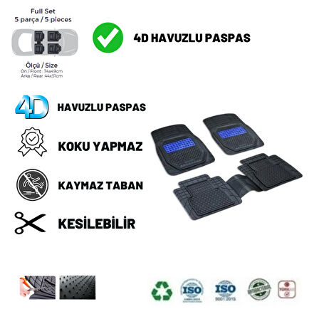 Renault Megane 3 HB 2009 UYUMLU HAVUZLU ÜNIVERSAL YENİ NESİL PLUS PASPAS SİYAH - MAVİ