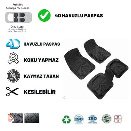 Volkswagen Golf 8 2022 UYUMLU HAVUZLU ÜNIVERSAL YENİ NESİL PLUS PASPAS SİYAH