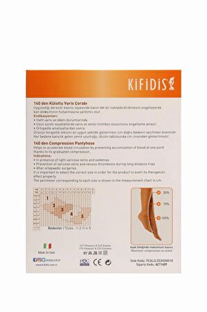 Kifidis 140 Den. 18-20 mmHg Külotlu Varis Çorabı Siyah / Black