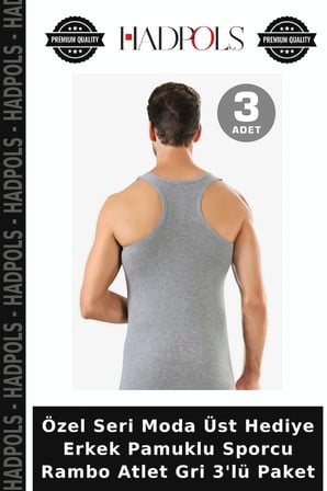 Özel Seri Moda Üst Hediye Erkek Pamuklu Sporcu Rambo Atlet Gri 3'lü Paket