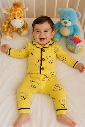 6-24 AY  BEBEKLER İÇİN  RENKLİ SEVİMLİ KARAKTERLİ %100 PAMUK PİJAMA TAKIMI