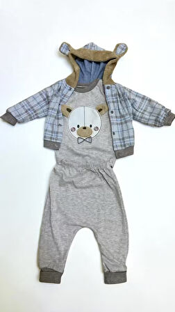 0-3 AY ERKEK BEBEK TÜYLÜ TAVŞAN KULAKLI PAMUKLU 3 LÜ TAKIM