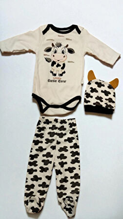 0-3. 3-6 AY SEVİMLİ HAYVANLAR  BASKILI %100 PAMUK  ÇITÇITLI BERELİ 3 LÜ TAKIM