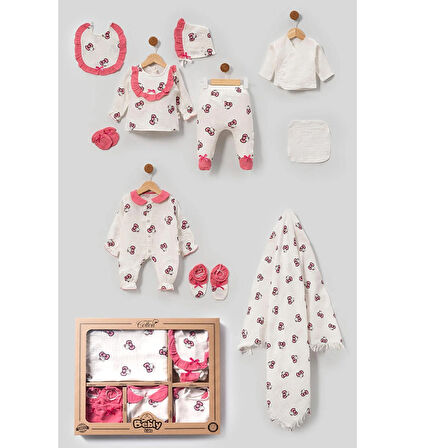 Kız bebek Hello Kitty Figürlü müslin kumaş  Yenidoğan 10 Parça Hastane Çıkışı Zıbın Seti