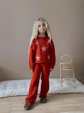 Kız Çocuk 3iplik %100 Pamuk Kalın Penye Renkli Kışlık Eşofman Takımı