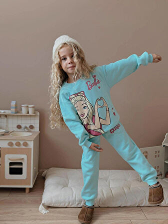 Kız Çocuk 3iplik %100 Pamuk Kalın Penye Renkli Kışlık Eşofman Takımı