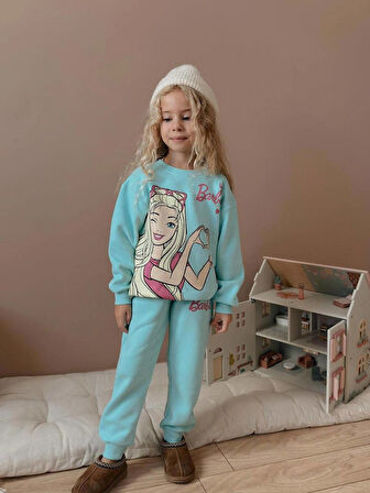 Kız Çocuk 3iplik %100 Pamuk Kalın Penye Renkli Kışlık Eşofman Takımı