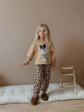 Kız Çocuk 3iplik %100 Pamuk Kalın Penye Renkli Kışlık Eşofman Takımı