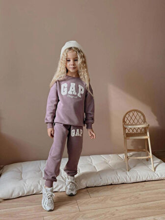 Kız Çocuk 3iplik %100 Pamuk Kalın Penye Renkli Kışlık Eşofman Takımı