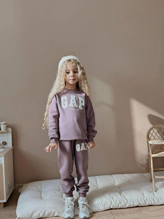 Kız Çocuk 3iplik %100 Pamuk Kalın Penye Renkli Kışlık Eşofman Takımı
