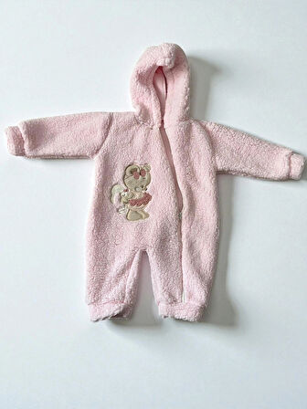 3-12 AY  SEVİMLİ HAYVAN NAKIŞ İŞLEMELİ KAPŞONLU FERMUARLI EKSTRA YUMUŞAK WELSOFT KUZU TULUM