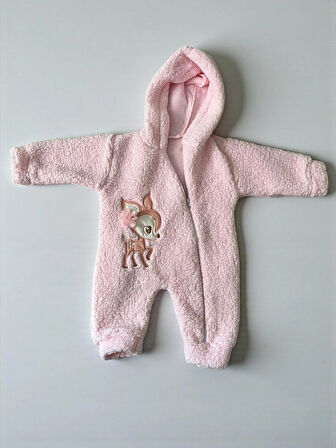 3-12 AY  SEVİMLİ HAYVAN NAKIŞ İŞLEMELİ KAPŞONLU FERMUARLI EKSTRA YUMUŞAK WELSOFT KUZU TULUM