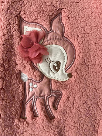 3-12 AY  SEVİMLİ HAYVAN NAKIŞ İŞLEMELİ KAPŞONLU FERMUARLI EKSTRA YUMUŞAK WELSOFT KUZU TULUM