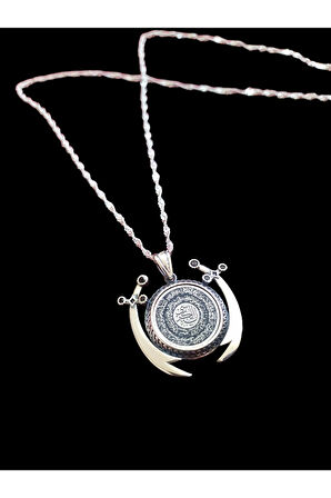 Modahilye 925 Ayar Orjinal Gümüş Zülfikar Ayetel Kürsi yazılı Kolye