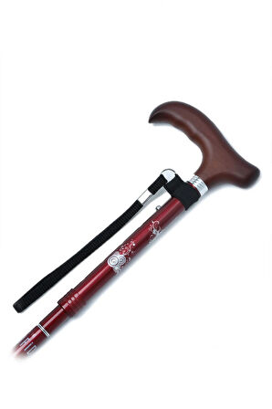 606SAW Taşlı Katlanır Baston 9030-1 Bordo Desenli