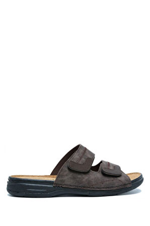 SIB4412 Kifidis-Natura Erkek Çift Bantlı Anatomik Deri Terlik 40-45 Kahve/Brown