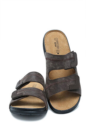 SIB4412 Kifidis-Natura Erkek Çift Bantlı Anatomik Deri Terlik 40-45 Kahve/Brown