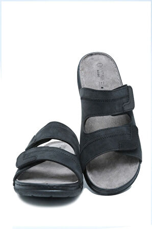 SIB4412 Kifidis-Natura Erkek Çift Bantlı Anatomik Deri Terlik 40-45 Siyah/Black