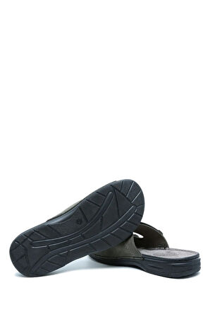 SIB4412 Natura Erkek Çift Bantlı Anatomik Deri Terlik 40-45 Haki/Khaki