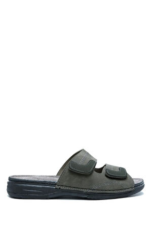 SIB4412 Natura Erkek Çift Bantlı Anatomik Deri Terlik 40-45 Haki/Khaki