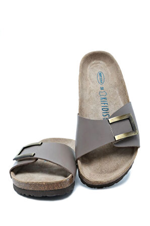 K10280DK Kifidis Soft Step Kadın Deri Mantar Terlik 36-41 Koyu Vizon Deri