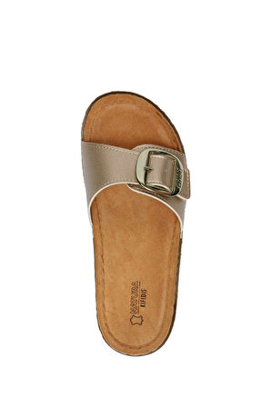 SIB213610 Kifidis-Natura Kadın Anatomik Deri Terlik 36-41 Altın/Gold