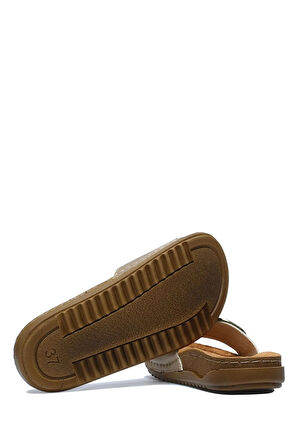 SIB213610 Kifidis-Natura Kadın Anatomik Deri Terlik 36-41 Altın/Gold