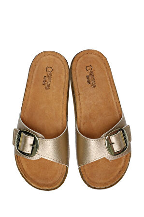 SIB213610 Kifidis-Natura Kadın Anatomik Deri Terlik 36-41 Altın/Gold