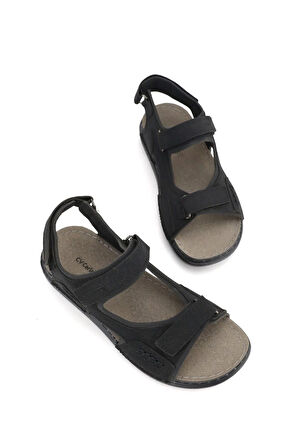 Erkek Anatomik Deri Sandalet-siyah